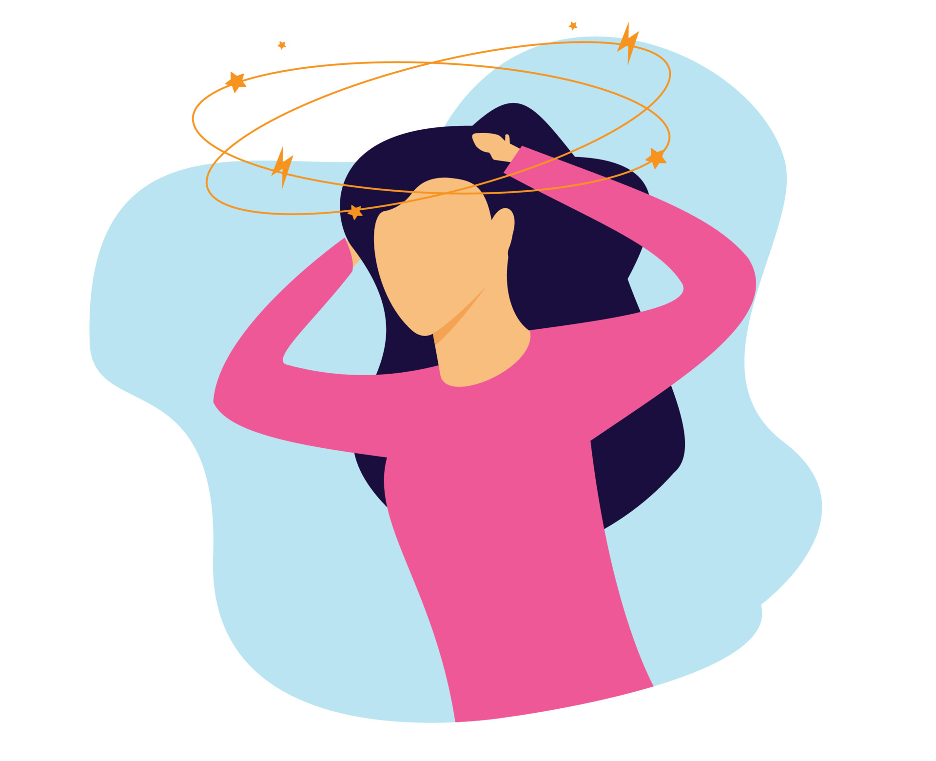 Illustration of a woman holding her head in stress and confusion